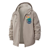 Tropical Island Sunset Unisex Full-Zip Printed Waterproof Hooded Windbreaker