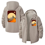 Geometric Mountain Sunset Unisex Full-Zip Printed Waterproof Hooded Windbreaker