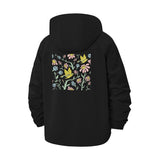 Botanical Bird Illustration Unisex Full-Zip Printed Waterproof Hooded Windbreaker