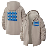 Geometric Diamond Pattern Unisex Full-Zip Printed Waterproof Hooded Windbreaker