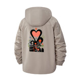 Heart and Floral Art Unisex Full-Zip Printed Waterproof Hooded Windbreaker