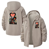 Heart and Floral Art Unisex Full-Zip Printed Waterproof Hooded Windbreaker