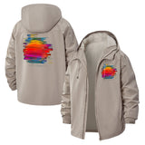 Glitch Art Sun Unisex Full-Zip Printed Waterproof Hooded Windbreaker