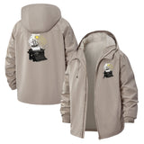 Skull and Mechanical Gear Unisex Full-Zip Printed Waterproof Hooded Windbreaker