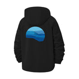 Abstract Wave Unisex Full-Zip Printed Waterproof Hooded Windbreaker