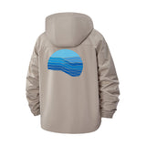 Abstract Wave Unisex Full-Zip Printed Waterproof Hooded Windbreaker