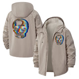 Glitch Skull Unisex Full-Zip Printed Waterproof Hooded Windbreaker
