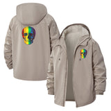 Rainbow Skull Unisex Full-Zip Printed Waterproof Hooded Windbreaker