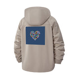 Colorful Geometric Heart Unisex Full-Zip Printed Waterproof Hooded Windbreaker