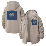 Colorful Geometric Heart Unisex Full-Zip Printed Waterproof Hooded Windbreaker