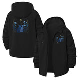 Mystical Cat and Moon Unisex Full-Zip Printed Waterproof Hooded Windbreaker