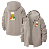 Geometric Mountain Adventure Unisex Full-Zip Printed Waterproof Hooded Windbreaker