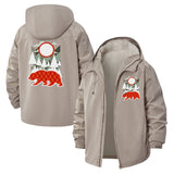 Geometric Bear and Forest Unisex Full-Zip Printed Waterproof Hooded Windbreaker