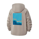 Abstract Geometric Wave Unisex Full-Zip Printed Waterproof Hooded Windbreaker