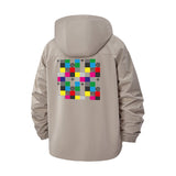 Geometric Pixel Art Unisex Full-Zip Printed Waterproof Hooded Windbreaker