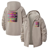 Abstract Neon Lines Unisex Full-Zip Printed Waterproof Hooded Windbreaker