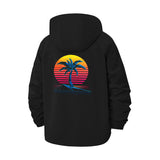 Retro Sunset Palm Unisex Full-Zip Printed Waterproof Hooded Windbreaker