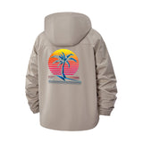 Retro Sunset Palm Unisex Full-Zip Printed Waterproof Hooded Windbreaker