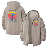 Retro Sunset Palm Unisex Full-Zip Printed Waterproof Hooded Windbreaker