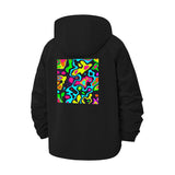 Abstract Neon Pattern Unisex Full-Zip Printed Waterproof Hooded Windbreaker