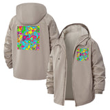 Abstract Neon Pattern Unisex Full-Zip Printed Waterproof Hooded Windbreaker