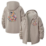 Bird and Floral Art Unisex Full-Zip Printed Waterproof Hooded Windbreaker