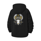 Owl and Skull Motif Unisex Full-Zip Printed Waterproof Hooded Windbreaker