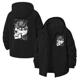Artistic Skull and Floral Unisex Full-Zip Printed Waterproof Hooded Windbreaker