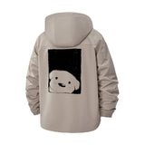 Minimal Bear Illustration Unisex Full-Zip Printed Waterproof Hooded Windbreaker