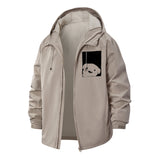 Minimal Bear Illustration Unisex Full-Zip Printed Waterproof Hooded Windbreaker
