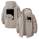 Minimal Bear Illustration Unisex Full-Zip Printed Waterproof Hooded Windbreaker