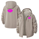 Lip Print Unisex Full-Zip Printed Waterproof Hooded Windbreaker