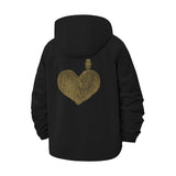 Woodcut Heart With Bird Unisex Full-Zip Printed Waterproof Hooded Windbreaker