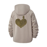Woodcut Heart With Bird Unisex Full-Zip Printed Waterproof Hooded Windbreaker
