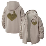 Woodcut Heart With Bird Unisex Full-Zip Printed Waterproof Hooded Windbreaker