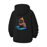 Winter Pug Illustration Unisex Full-Zip Printed Waterproof Hooded Windbreaker