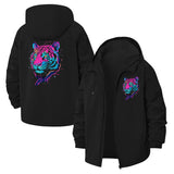Neon Tiger Head Unisex Full-Zip Printed Waterproof Hooded Windbreaker