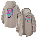 Neon Tiger Head Unisex Full-Zip Printed Waterproof Hooded Windbreaker