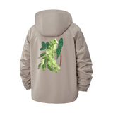 Botanical Leaf Art Unisex Full-Zip Printed Waterproof Hooded Windbreaker