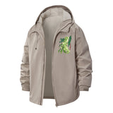 Botanical Leaf Art Unisex Full-Zip Printed Waterproof Hooded Windbreaker
