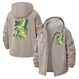 Botanical Leaf Art Unisex Full-Zip Printed Waterproof Hooded Windbreaker