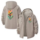 Geometric Floral Unisex Full-Zip Printed Waterproof Hooded Windbreaker