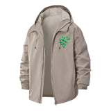 Leaf Motif Unisex Full-Zip Printed Waterproof Hooded Windbreaker