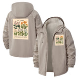Wild Flower Illustration Unisex Full-Zip Printed Waterproof Hooded Windbreaker