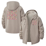 Playful Doodle Pattern Unisex Full-Zip Printed Waterproof Hooded Windbreaker