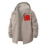 Bold Floral Grid Unisex Full-Zip Printed Waterproof Hooded Windbreaker