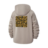 Golden Floral Pattern Unisex Full-Zip Printed Waterproof Hooded Windbreaker