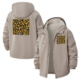 Golden Floral Pattern Unisex Full-Zip Printed Waterproof Hooded Windbreaker