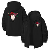 Floral Skull Unisex Full-Zip Printed Waterproof Hooded Windbreaker