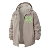 Geometric Leaf Pattern Unisex Full-Zip Printed Waterproof Hooded Windbreaker
